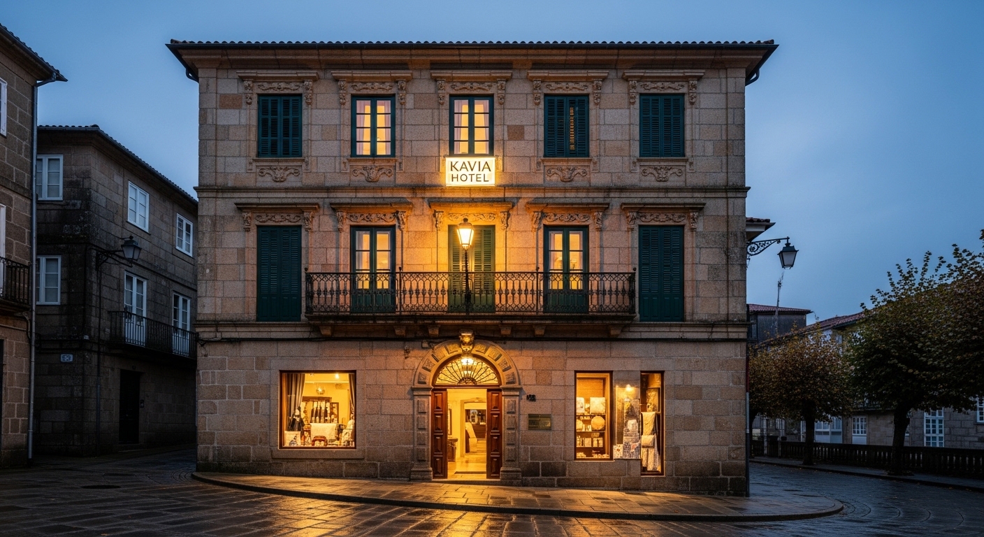 Fachada del Hotel Kavia Sarria, arquitectura de piedra gallega en Sarria, Lugo